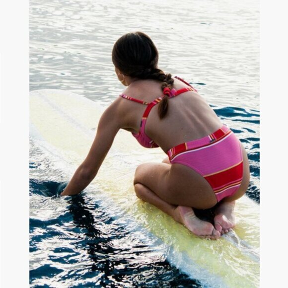 NWT Billabong striped high waisted high cut leg bikini bottom L - Picture 4 of 6